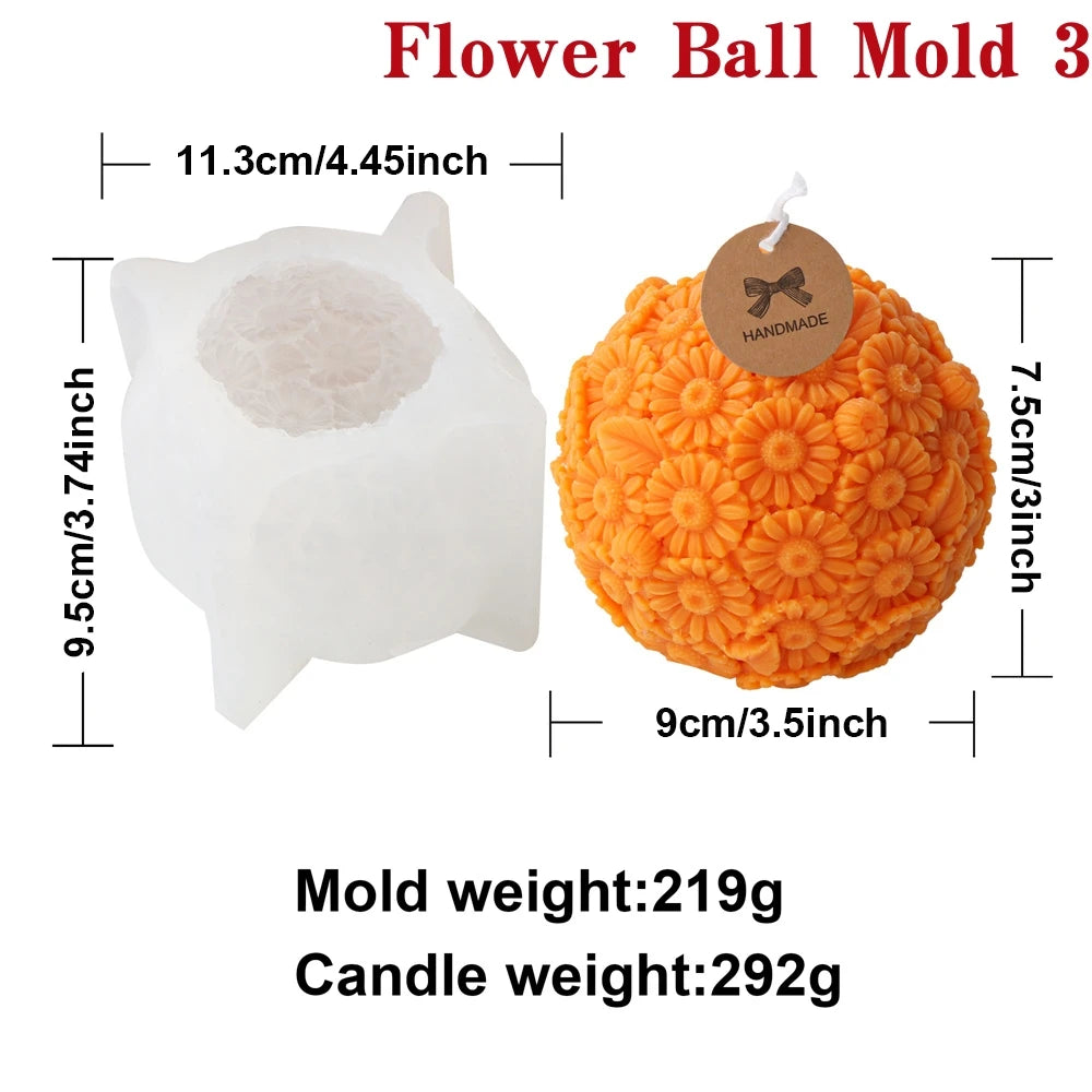 3D Flower Ball Silicone Mold – DIY Floral Candle