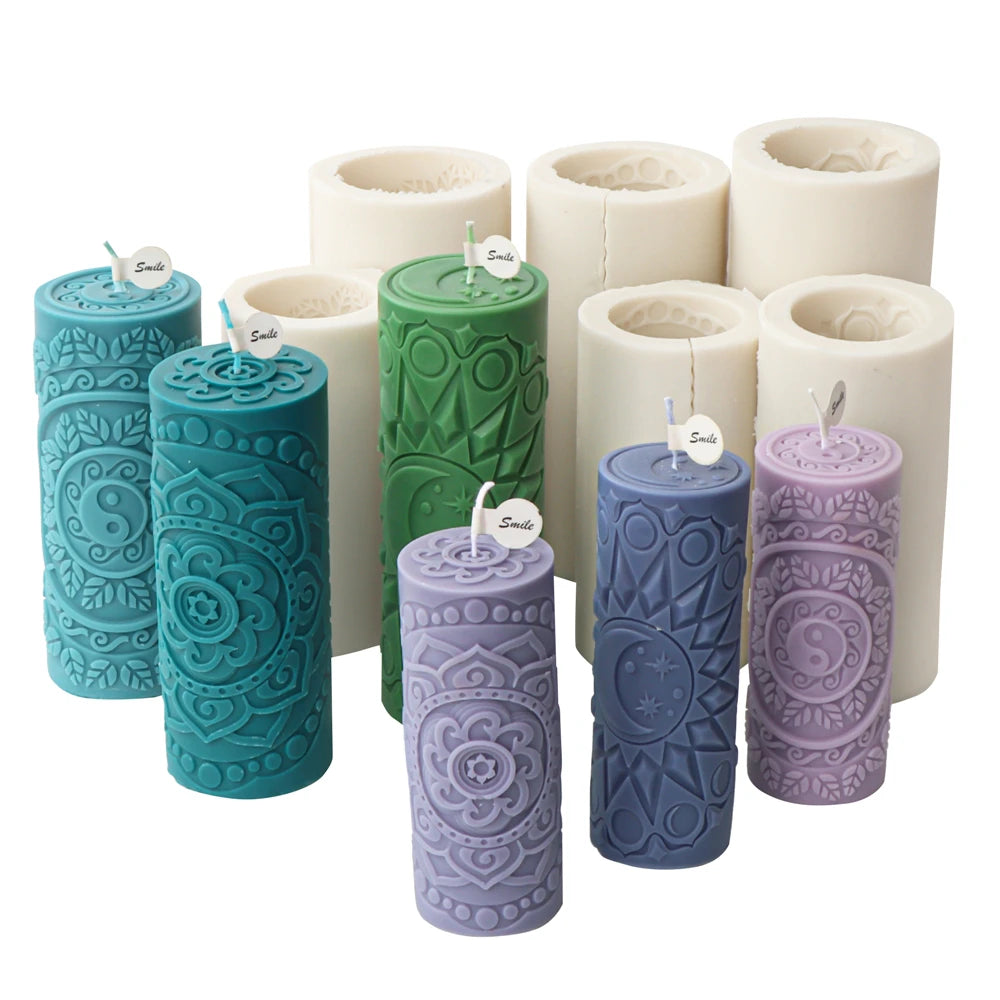Classic Flower Pillar Candle Mold – Silicone Cylinder