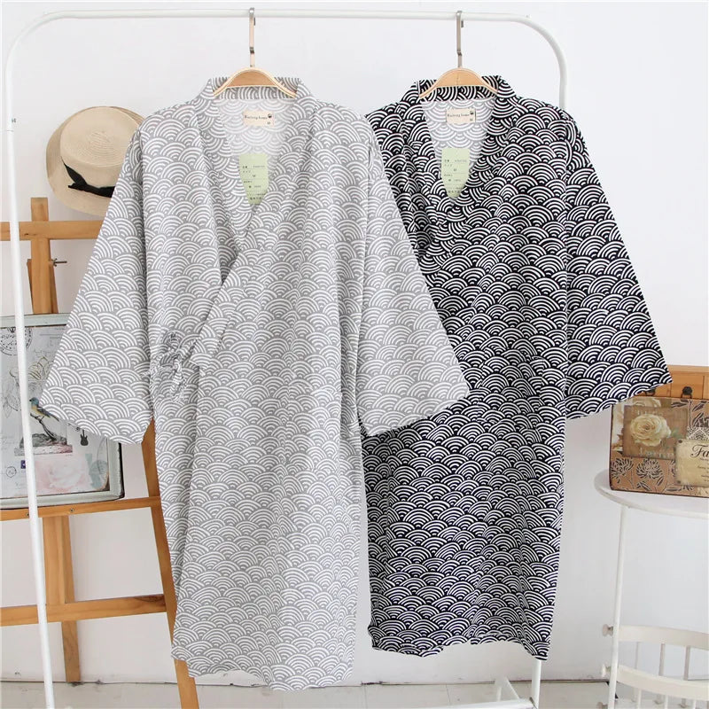 2026 Men’s Cotton Gauze Robe | Loose Thin Japanese Kimono Pajamas & Hooded Bathrobe