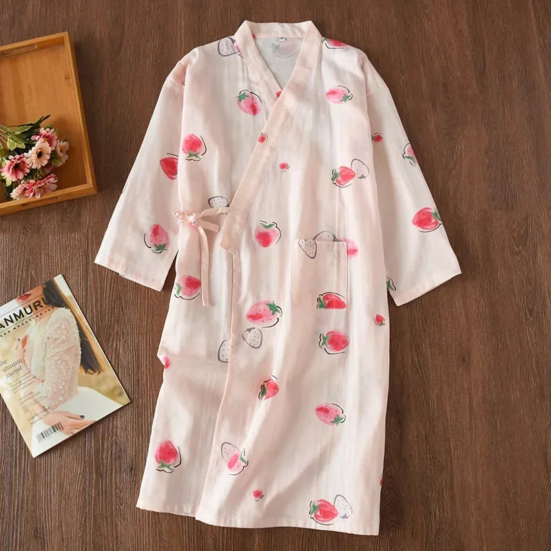 Japanese-Style Cotton Kimono – Summer Nightwear for Women