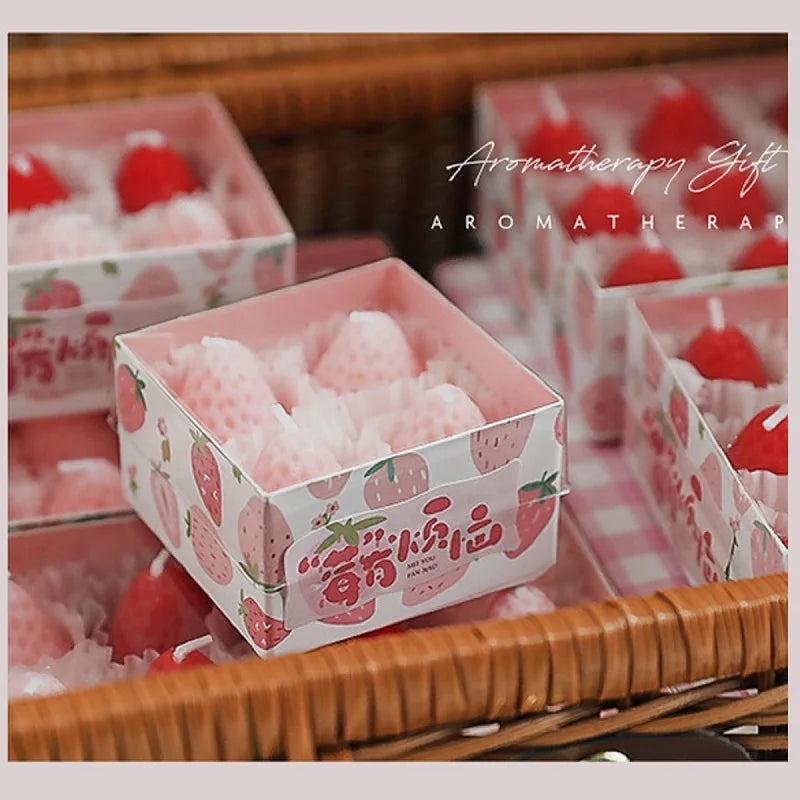Strawberry Candle Set – Handmade Scented Mini Candles