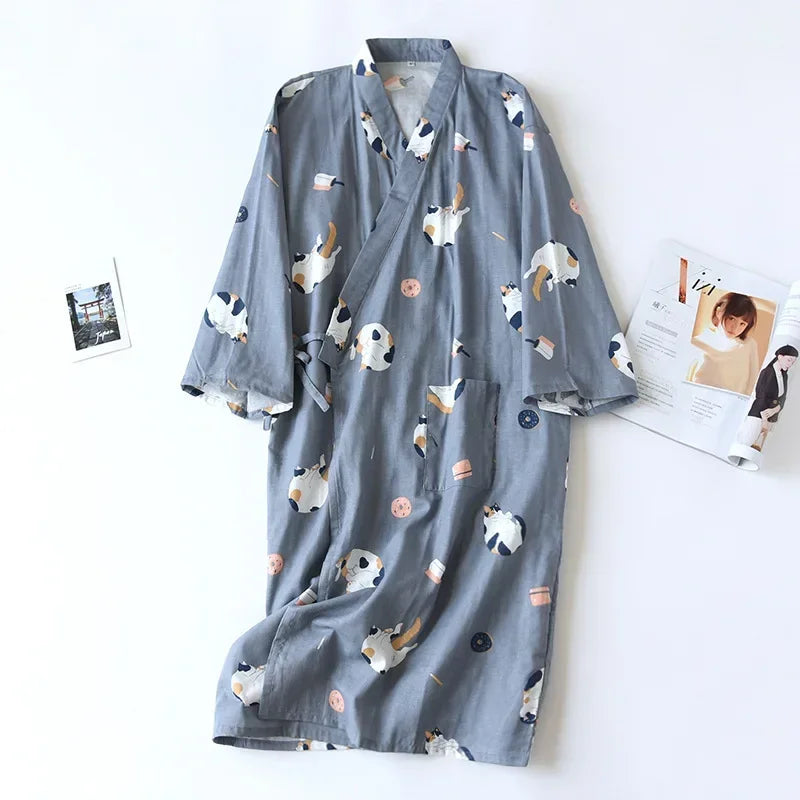 Japanese-Style Cotton Kimono – Summer Nightwear for Women
