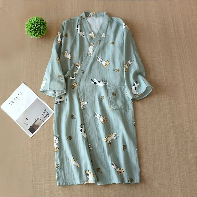 Japanese-Style Cotton Kimono – Summer Nightwear for Women