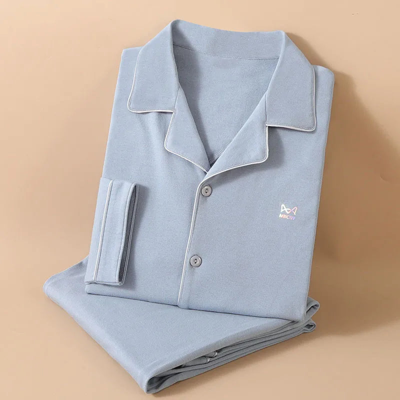 Men’s Cotton Pajamas Set | Long-Sleeve Loungewear for Spring & Autumn