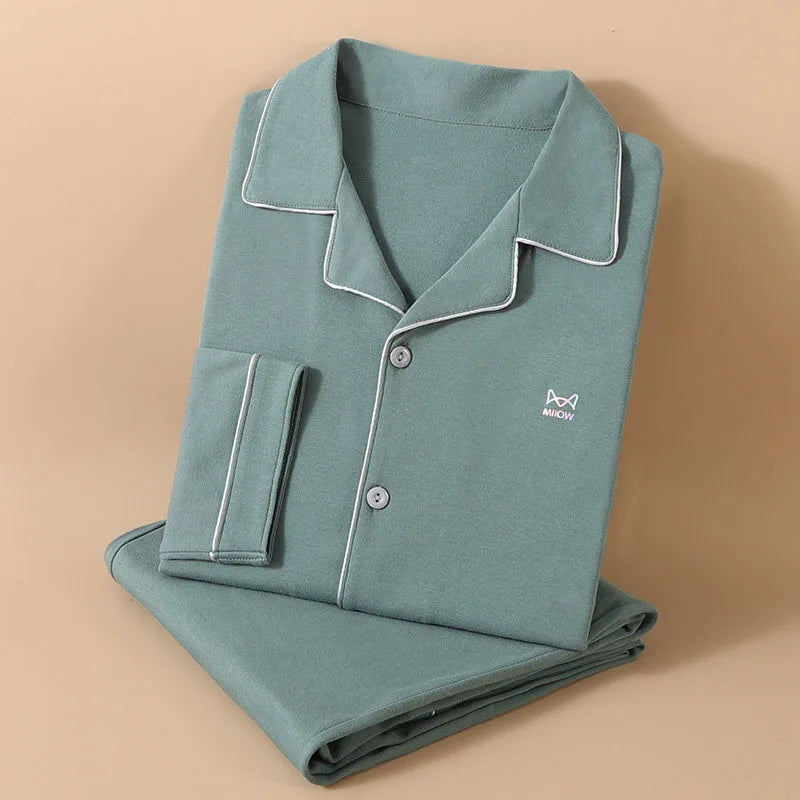 Men’s Cotton Pajamas Set | Long-Sleeve Loungewear for Spring & Autumn