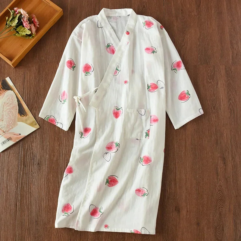 Japanese-Style Cotton Kimono – Summer Nightwear for Women