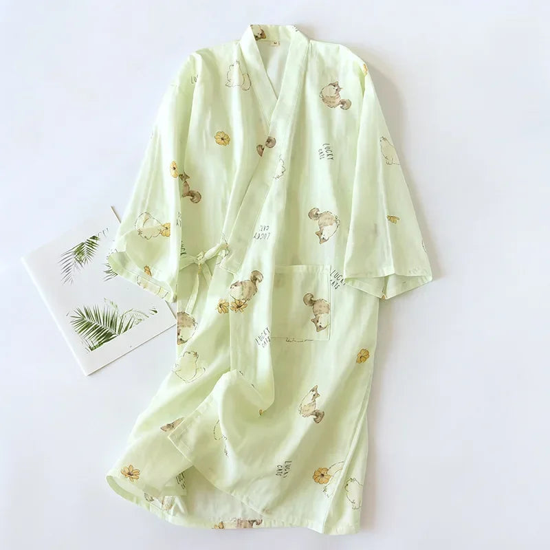 Japanese-Style Cotton Kimono – Summer Nightwear for Women