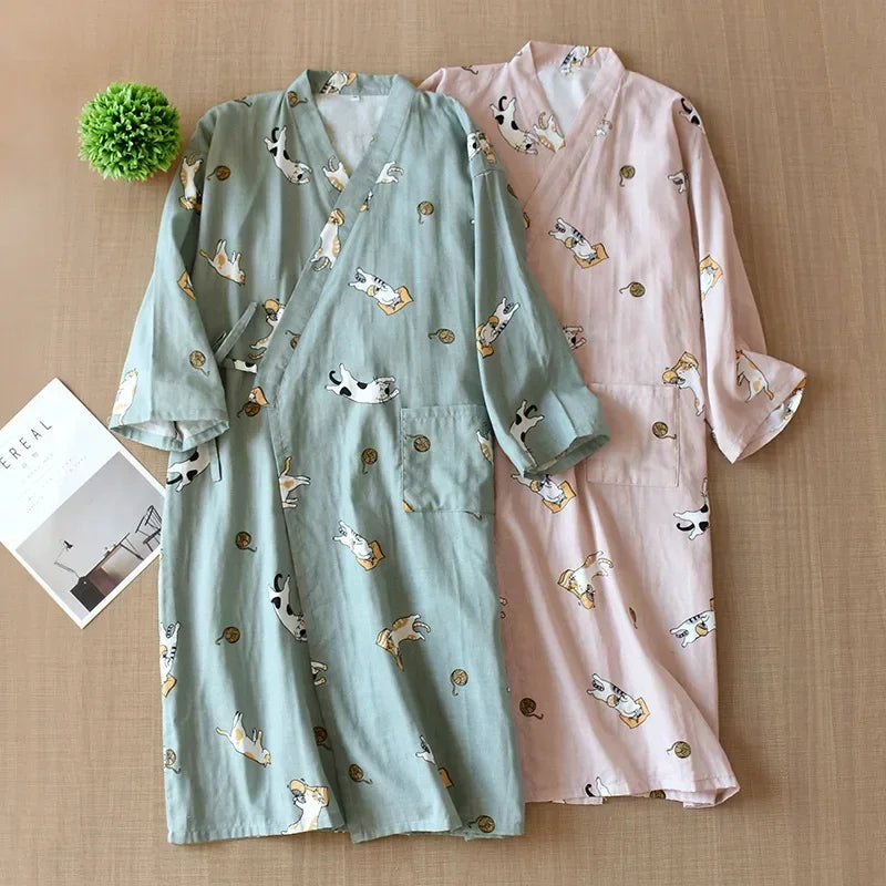Japanese-Style Cotton Kimono – Summer Nightwear for Women
